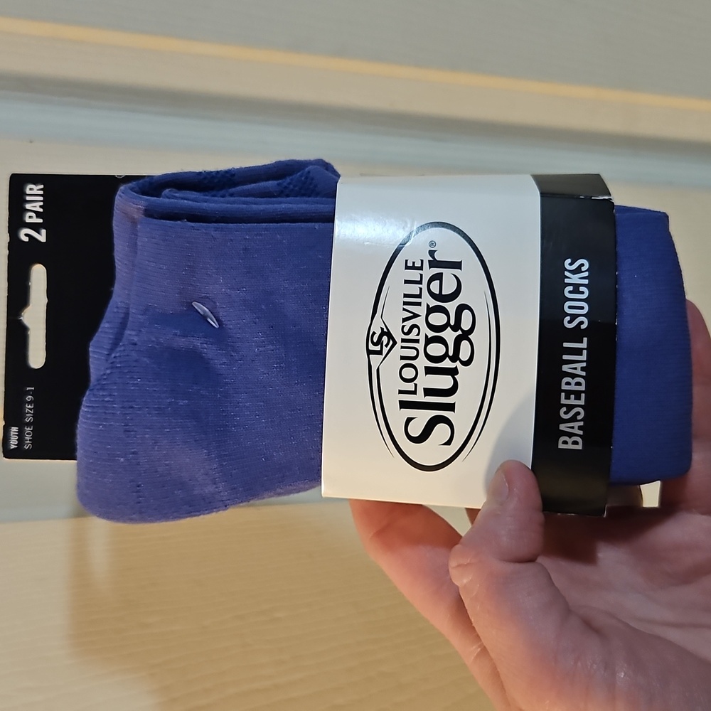 LOUISVILLE SLUGGER YOUTH BASEBALL SOCKS: 2 PAIR: BLUE: SIZE 9-1